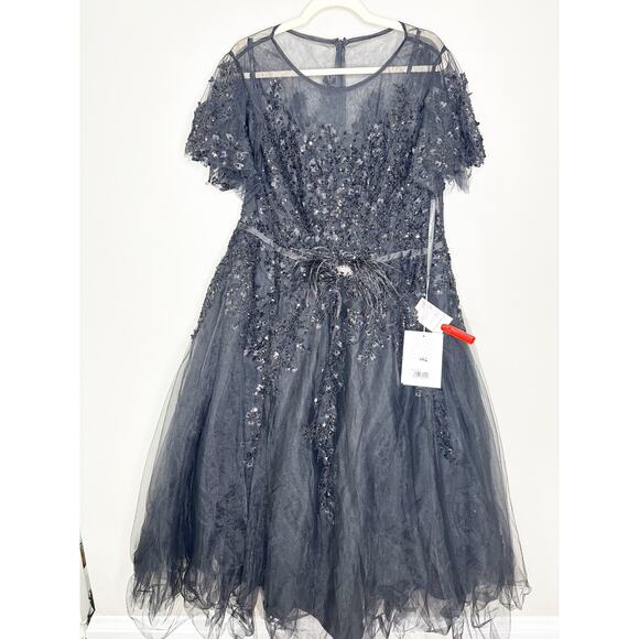 Mac Duggal 20362 Embellished Flutter Sleeve Bow Waist Dress Black Size 14 NEW - Picture 2 of 13